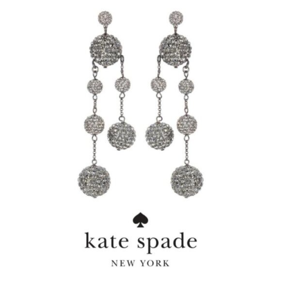 Kate Spade Womens CZ Pave Silver Asymmetrical Ball Dangle drop Earrings New - Picture 1 of 8